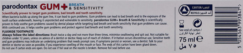 Parodontax Toothpaste Gum + Breath & Sensitivity 75ml