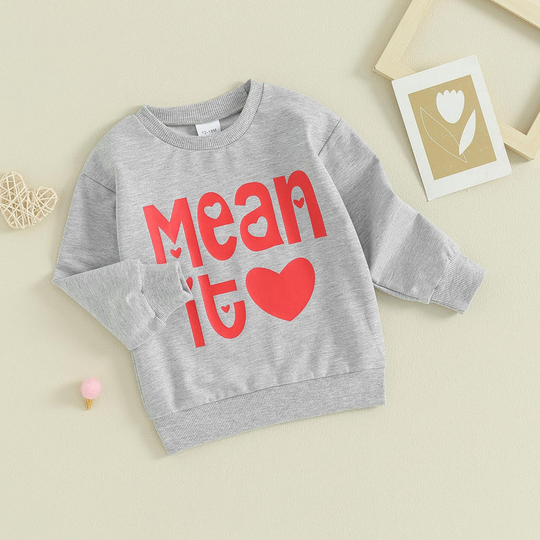 DSORVICD Baby Girl Boy Valentines Day Outfit Long Sleeve Heart Embroidery Sweatshirt Pullover Top Cute Fall Winter Clothes