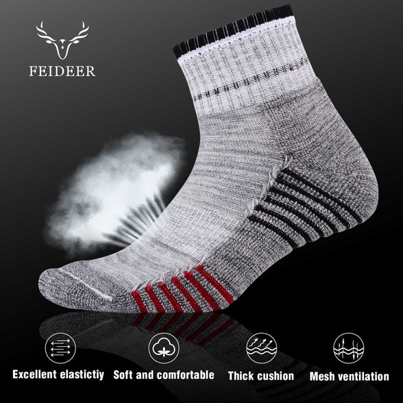 Men's Hiking Walking Socks, FEIDEER Multi-Pack Wicking Cushioned Outdoor Recreation Hiking Crew Socks