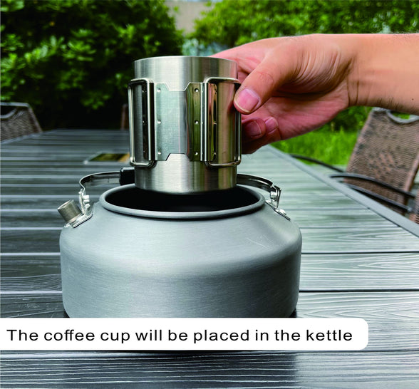 1.6L portable ultra-light outdoor camping kettle, coffee pot, tea pot. With a 0.3L double handle coffee cup, mug. Suitable for camping, traveling, hiking, climbing and picnics