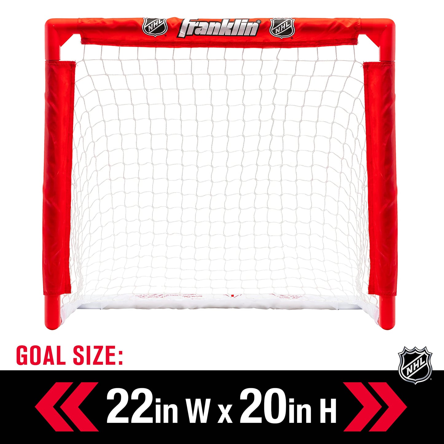 Franklin Sports NHL Kids Mini Hockey Set - Includes 1 Knee Hockey Goal - 2 Mini Hockey Sticks + 2 Foam Balls - Indoor Toy Mini Hockey Goal + Sticks Set,Red