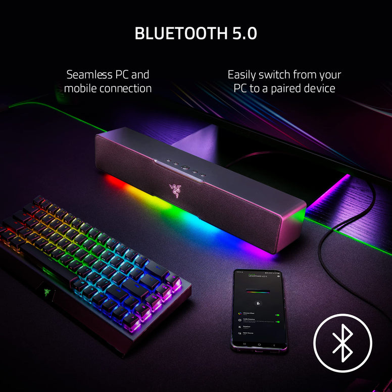 Razer Leviathan V2 X: PC Soundbar with Full-Range Drivers - Compact Design - Chroma RGB - USB Type C Power and Audio Delivery - Bluetooth 5.0 - for PC,-Laptop, Smartphones, Tablets & Nintendo Switch