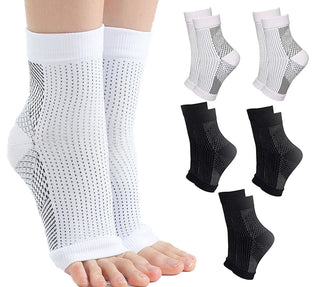 Sweet seven 5 Pairs Copper Compression Socks, Ankle Brace, Neuropathy, and Tendonitis Relief, Pain Management Foot Compression Sleeves for Men and Women (White, Black and White Dots)