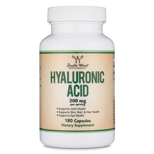 Hyaluronic Acid Supplement -180 Capsules (Enhances Effects of Hyaluronic Acid Serum for Face) 200mg Per Serving for Skin and Face Aging Support by Double Wood Supplements (Acido Hialuronico)