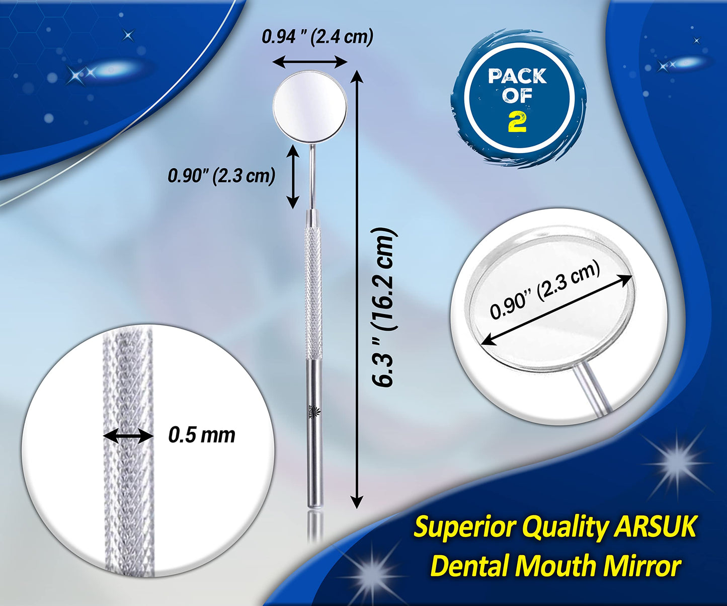 2 Pieces Dental Mouth Mirror Anti-Fog Oral Mirror Teeth Mouth Dental Mirror Teeth Inspection Mirror Curve Angle Dentist Oral Care Tool Home Use Tools