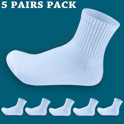 Girls White Short Crew - Comfort Welt Socks 5 Pairs Pack