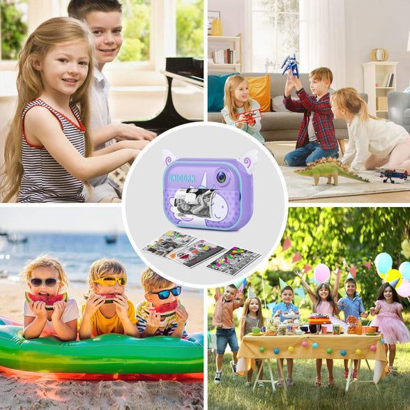 Tohsssik Instant Print Selfie Camera for Kids, Digital Zero Ink Video Camera 1080P FHD Rechargeable Kids Camera, Ideal Toy Learning Camera for 3-12 Years Old, Connect Mobile Phone, 1500mAh