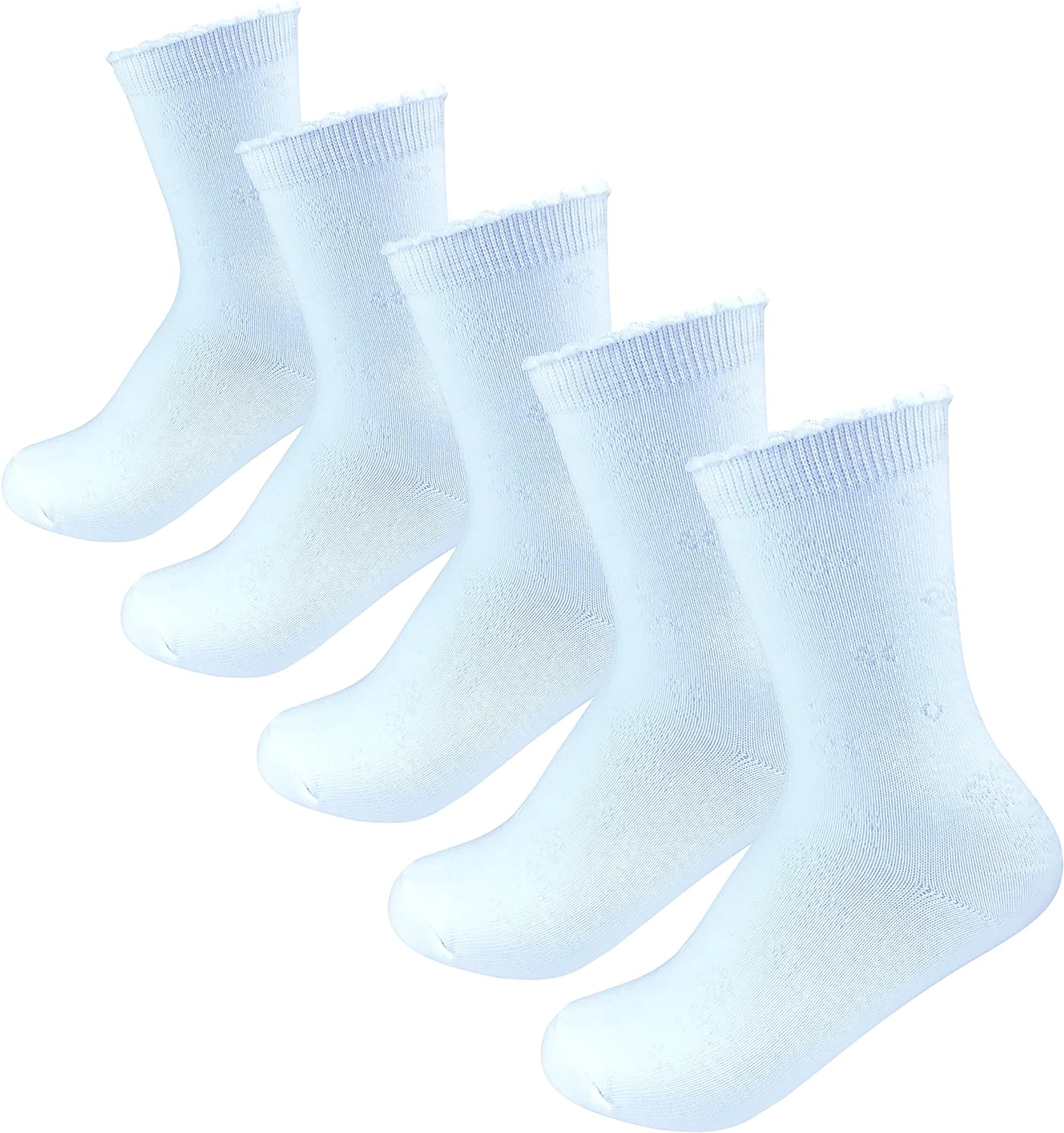 Girls Cotton White School - Casual Crew Socks 5 Pairs Pack