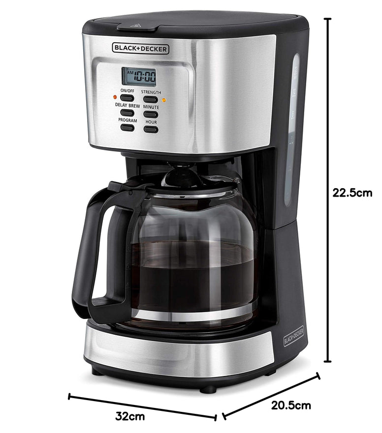 Black & Decker Coffee Maker/Coffee Machine, 900W, 12 Cup/1.5L Glass Carafe, 24 Hours Programmable with Drip Stop Mechanism to Avoid Spillage, Lcd Display with Digital Control, , DCM85-B5