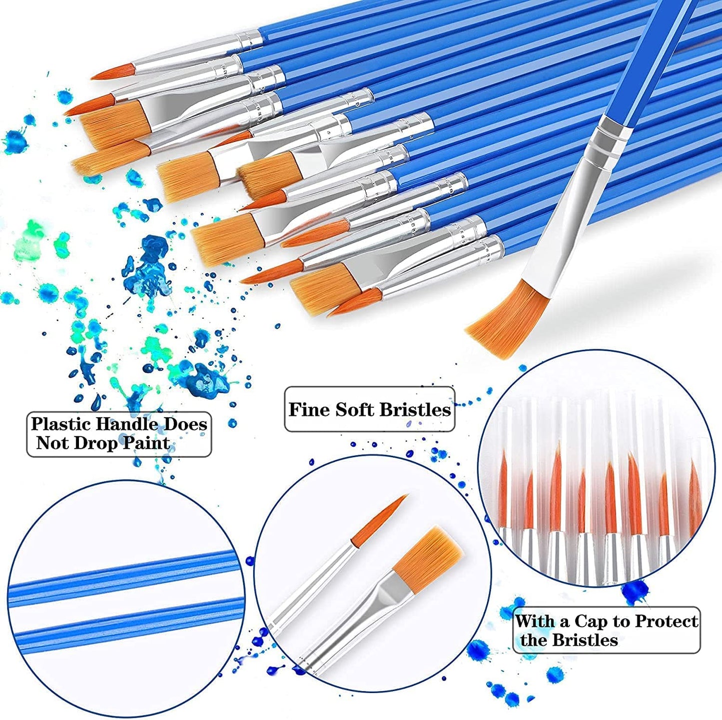 60 PCS Paint Brushes, Oil paintbrush, Round Flat Small Brush Bulk, Artist Paint brushes, Easy Use and Maintenance, Suitable For Detail Painting Flat Paint Brushes Sets, Blue