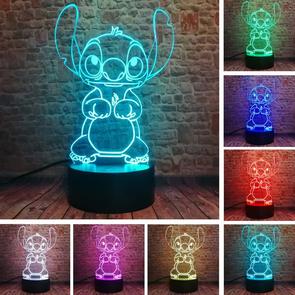 Children Anime Animals Stitch - Lilo and Stitch - 3D Cartoon Kawaii Figure Action Lovely 7 Color Change IR Remote Night Lights Home Boys Room Decor Child Kids Friend Xmas Birthday Holiday Gifts