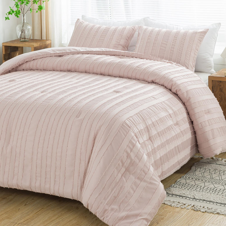 Andency Pink Queen Comforter Set, 3 Pieces Tufted Comforter Set(1 Comforter & 2 Pillowcases), Boho Comforter Set for Queen Bed, Lightweight and Fluffy Bedding Set for All Seasons