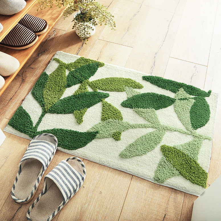 Green Leaves Bath Mats Bathroom Rugs Non-Slip Soft Microfiber Absorbent Machine Washable Entrance Doormat for Bathroom Floor Tub Shower 17.5 X 25.5 Inches