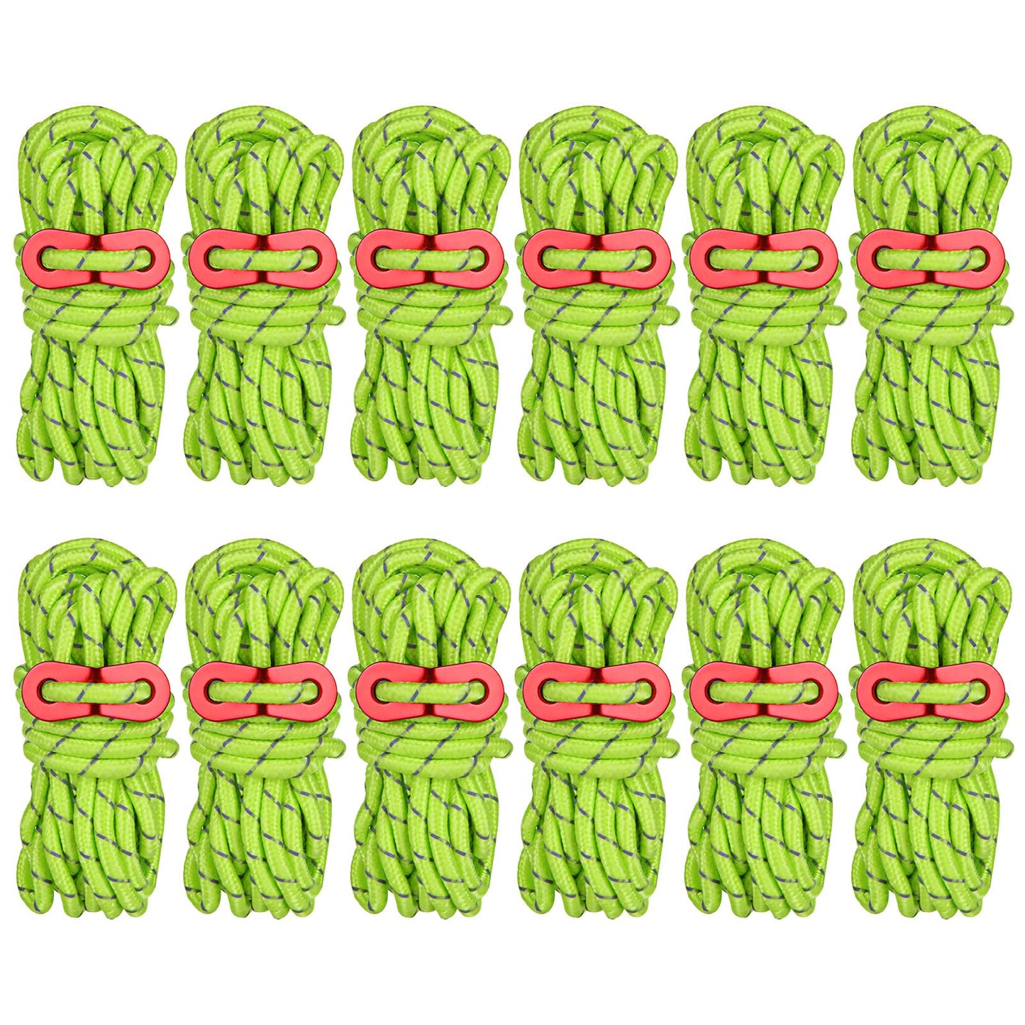 12 PCS Tent Guy Ropes, Reflective Green Tent Guide Rope Cord, 4M /13FT Tent Guy Ropes for Outdoor, Heavy Duty Camping Guy Lines, Guide Ropes for Camping, Gazebo, Awning & Tents