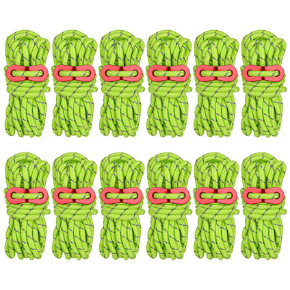 12 PCS Tent Guy Ropes, Reflective Green Tent Guide Rope Cord, 4M /13FT Tent Guy Ropes for Outdoor, Heavy Duty Camping Guy Lines, Guide Ropes for Camping, Gazebo, Awning & Tents