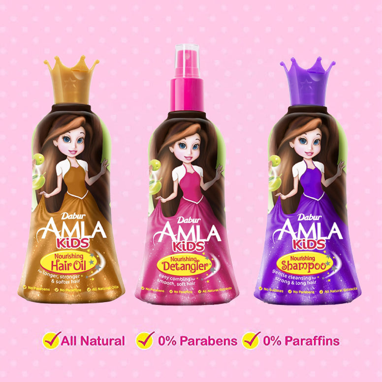 Dabur Amla Nourishing Kids Detangler | Enriched with Amla, Olive, Almond, Natural Oils & Vitamin E For Smooth Soft Hair - 200ml