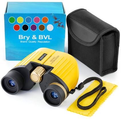 Kids Binoculars Girls for 3-12 Years Boys Girls 8x21 High-Resolution Real Optics Mini Compact Binocular Toys Shockproof Waterproof Folding (Yellow)