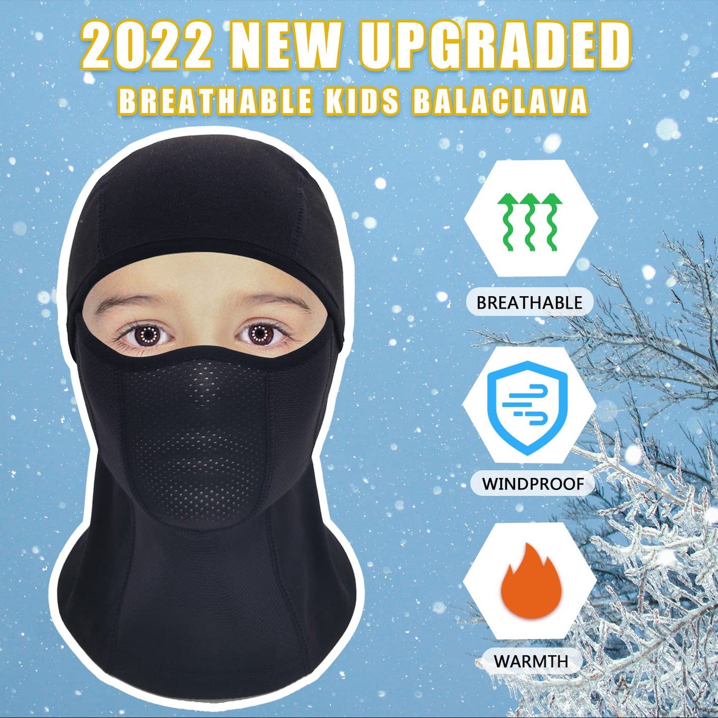 Breathable Kids Balaclava Ski Mask (2 Pack), Fleece Winter Face Mask for Cold Weather Boys Girls - Children Windproof Hat