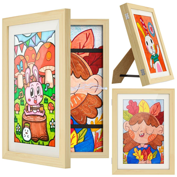 2 Pack Kids Art Picture Frames, Upgrade Children Art Projects Changeable Kids Artwork Frames, Premium Kids Art Display Frame Front Opening 3D Picture