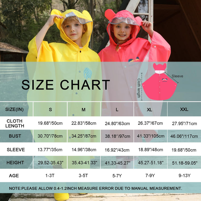 AIWUHE Kids Rain Poncho Cartoon Raincoat Jacket Cute Rain Coat Toddler Boys Girls Rain Cape Light Waterproof Hoodie Outwear, for 1-3 Years