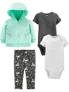 Simple Joys by Carter's baby-girls 4-Piece Fleece Jacket, Pant, and Bodysuit Set (0-3 Months)