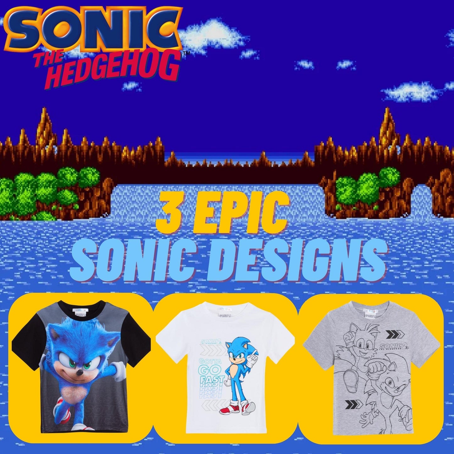 Sonic The Hedgehog Boys 3 Pack T-Shirts Kids Gamer Tops Short Sleeved Tees Multipack 7-8Y