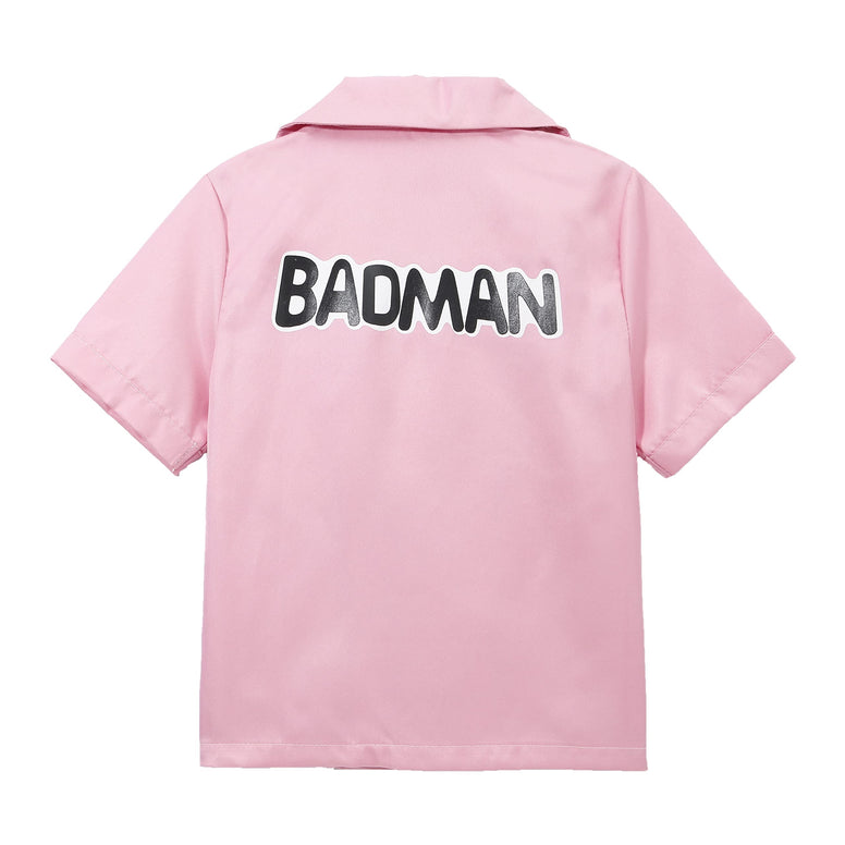 amxjxma Boys Short Sleeve Button Down Shirt Badman Pink Shirt Casual Costume Cosplay