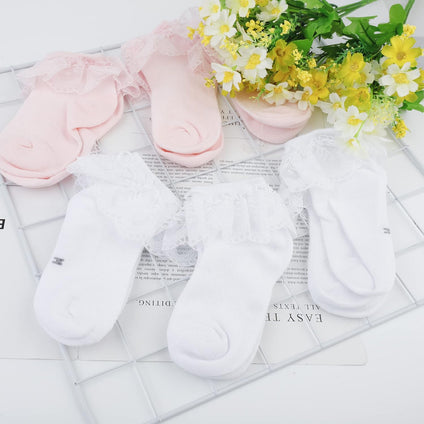 NALACAL 6 Pairs Girls Frilly Socks, Fancy Lace Cotton Ankle Socks Girls Lace Socks, School Lace Socks, White Princess Dance Dress Socks for Age 5-8