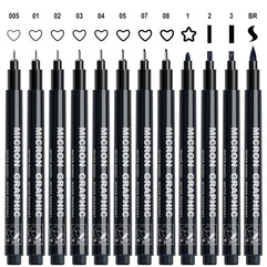 Black Fineliner Pens, 12 Pack Fineliners Technical Drawing Pens Micro Liner Sketch Pens for Artists, Fineliner Pen for Sketching Drawing Illustration Manga Scrapbooking Office Documents Art Supplies