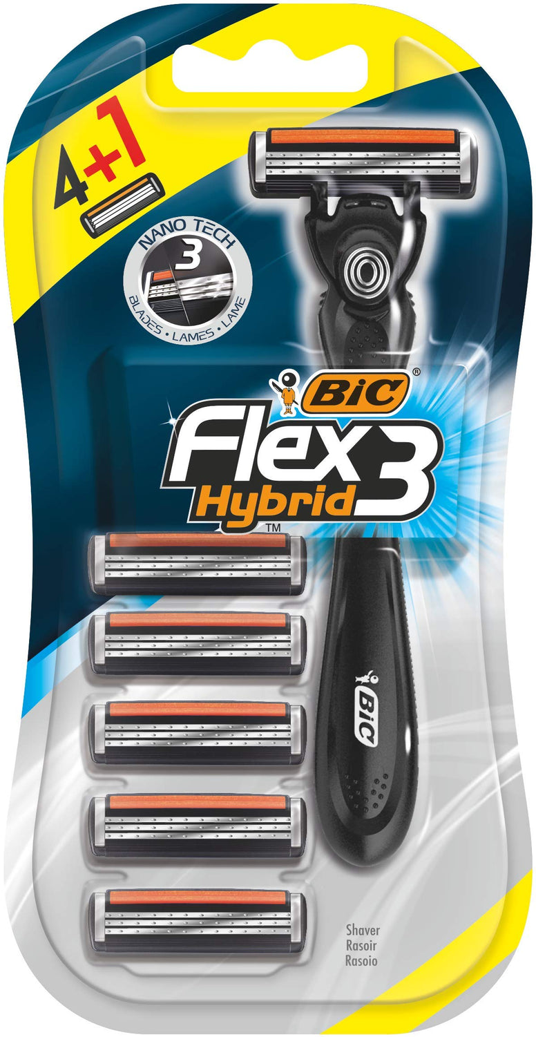 Bic Flex 3 Hybrid Men's Razor Kit - Each Contains 1 Handle And Five 3-Blade Razor Head Cartridge Refills