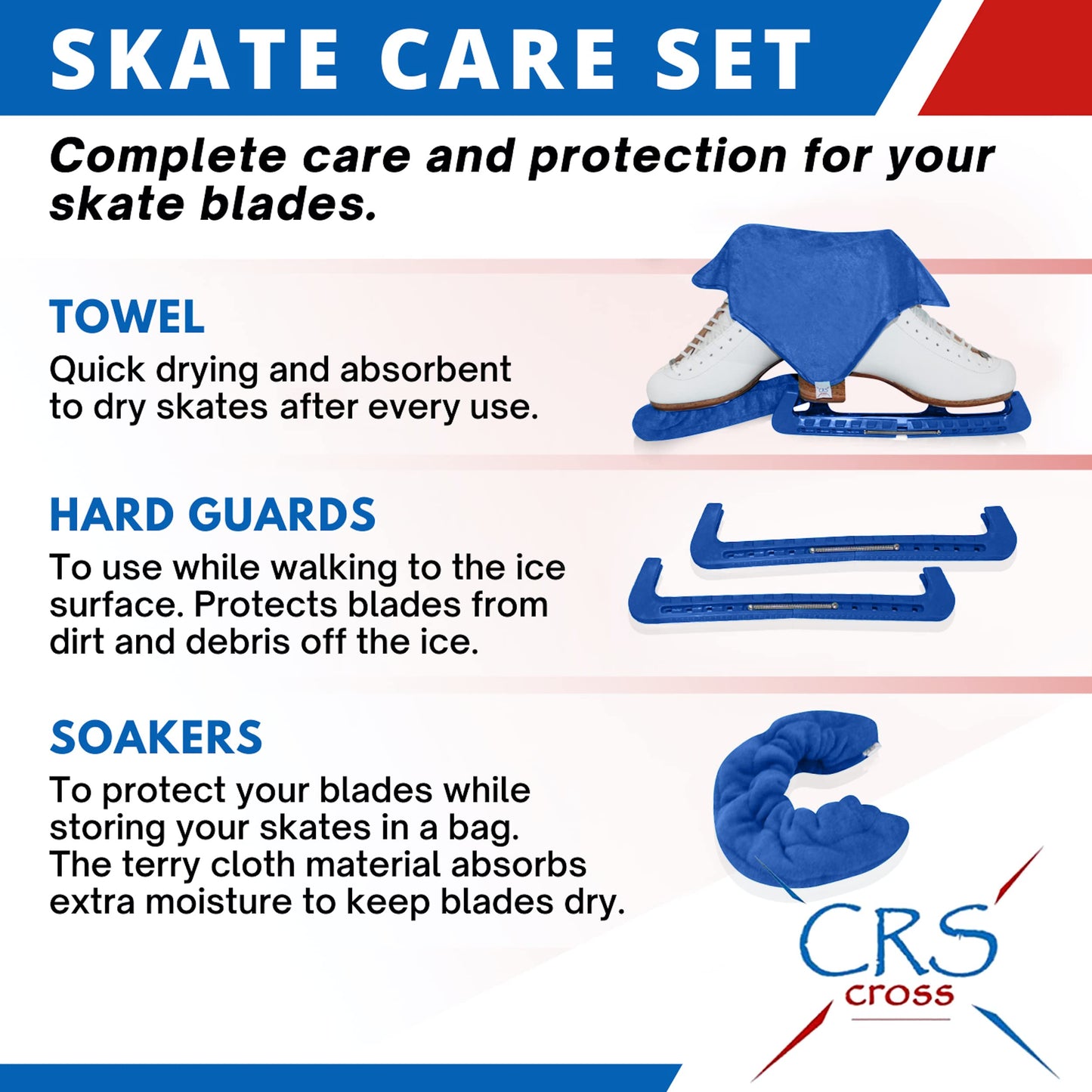 CRS Cross Skate Guards, Soakers & Towel Gift Set - Ice Skating Guards and Soft Skate Blade Covers for Figure Skating or Hockey