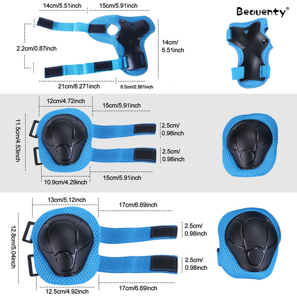 Beauenty Kids Protective Gear Set,Adjustable Kids Knee Pads Elbow Pads Wrist Guards for Skating Cycling Bike Rollerblading Scooter