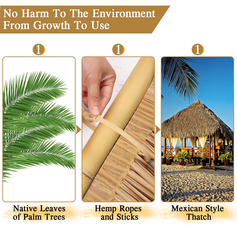 Palm Thatch Roll Palm Thatch Runner Roll Mexican Style Straw Roof Thatch Panels Tiki Hut Palapa Thatch Roofs Duck Blind Grass for Tiki Bar Hut Garden Patio Umbrella Covers Fence Party (5 m/ 16.4 ft)
