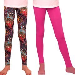 Syleia Girl Leggings 2 Pairs Star & Solid Pink Great Stretch (Age 4-12)