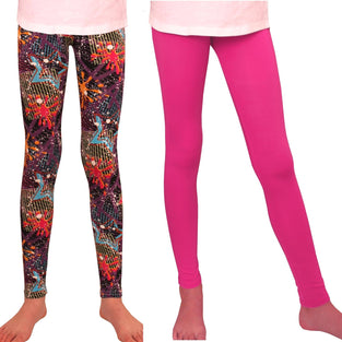 Syleia Girl Leggings 2 Pairs Star & Solid Pink Great Stretch (Age 4-12)