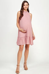 Womens Sleeveless Dot Maternity Dress with Ruffles