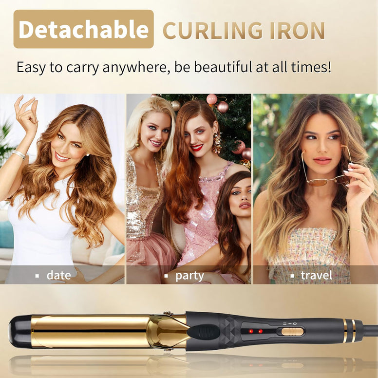 Rosy Forth Hair Curling Iron 32MM, Curling Wand with Travel Bag, Fast Heating Gold Hair Curler for Travel Home