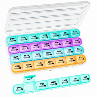 Monthly Pill Organizer 1 Times a Day,Daviky 4 Weekly Pill Organizer,Monthly Pill Box 1 Times a Day Organizer,28 Day Portable Pill Case Organizer,Medicine Organizer for Vitamins and Medication（Rainbow）