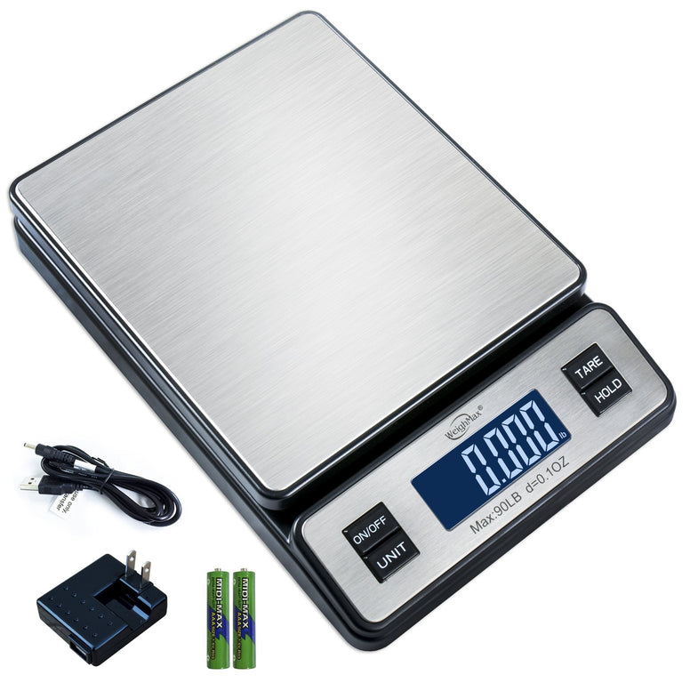 Weighmax W-2809 90 LB X 0.1 OZ Durable Stainless Steel Digital Postal Scale, Shipping Scale With AC adapter, 1 Pack