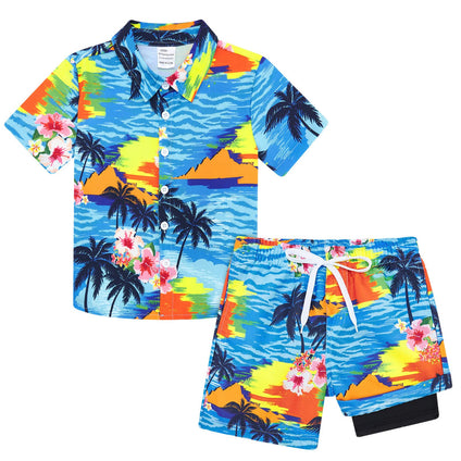 UNICOMIDEA Little & Big Boys 3D Print Hawaiian Shirt Aloha Button Down Dress Shirt for 5-6  Years Old