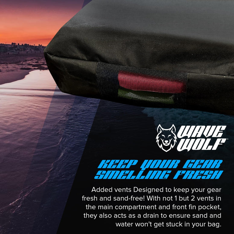 WAVEWOLF Long Wolf Gear Bodyboard Bag - Durable Nylon Surfboard Bag Cover for Surfing Accessories and Body board - Easy to Carry Waterproof Surfboard Travel Bag with Straps and Handles