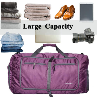 ehsbuy 60L Foldable Travel Duffle Bags for Men Women Large Holdall Bag Waterproof Overnight Weekend Bags for Gym Luggage, Purple, 60L