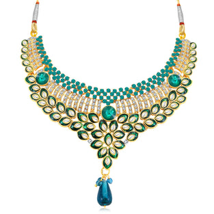 Sukkhi Delightful Gold Plated AD Collar Necklace Set For Women