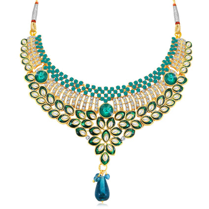 Sukkhi Delightful Gold Plated AD Collar Necklace Set For Women