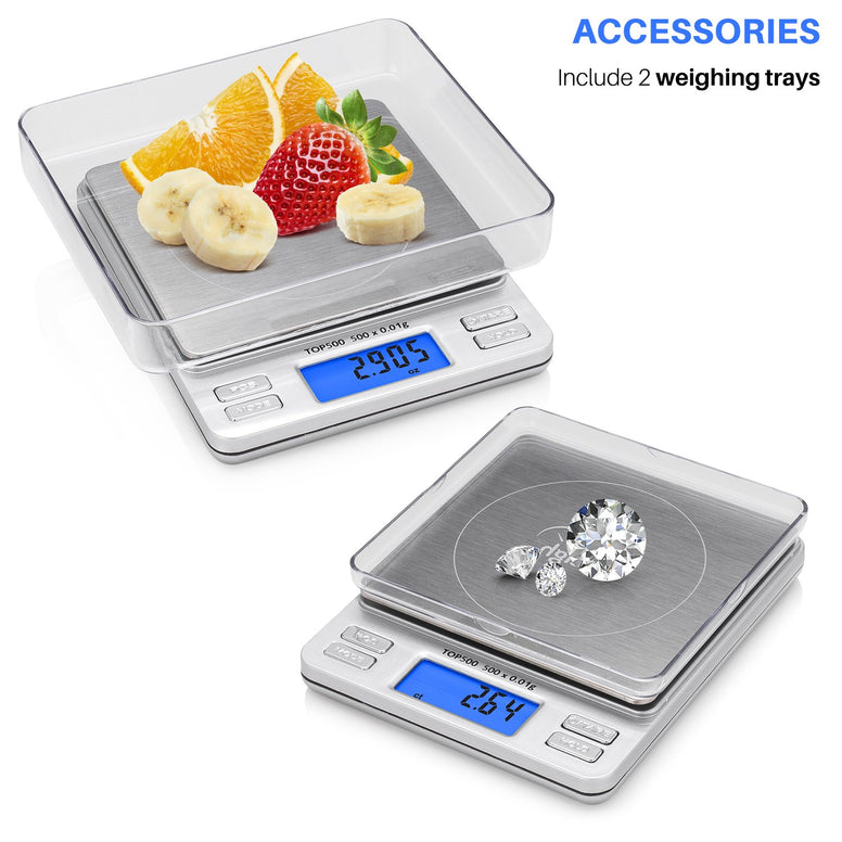 Smart Weigh Digital Pro Pocket Scale with Back-Lit LCD Display, Tare, Hold and PCS Features 500 x 0.01g (2 Lids Included)