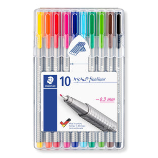 STAEDTLER 334 Triplus Fineliner Superfine Point Pens, 0.3 mm, Assorted Colours, Pack of 10