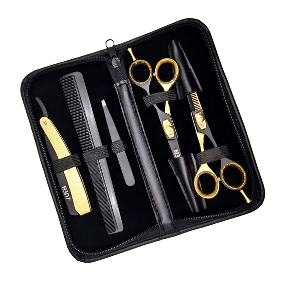 UEN Professional Hair Cutting Scissors Set/Hairdressing kit with Straight and Thinning Shears, Comb,Straight Razor and Tweezers/Japanese Stainless Steel/For Men, Women, Kids, Barber, Salon, Home