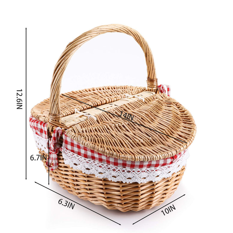 Cedilis Wicker Picnic Basket with Lid and Handle