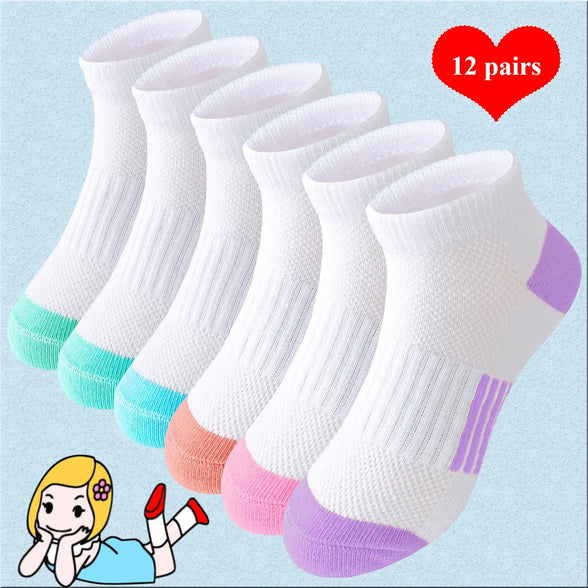 Bemeol Girls Socks 12 Pairs Ankle Athletic Socks Cotton Sports Socks For Little Big Kids