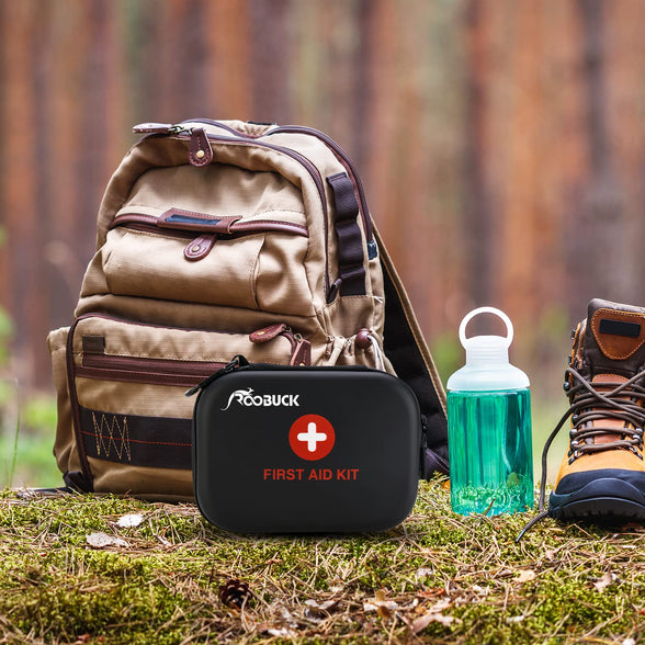 Roobuck First Aid Kit for Hiking, Backpacking, Camping, Travel, Car & Cycling. with Waterproof Laminate Bags You Protect Your Supplies! Be Prepared for All Outdoor Adventures or at Home & Work (Black)
